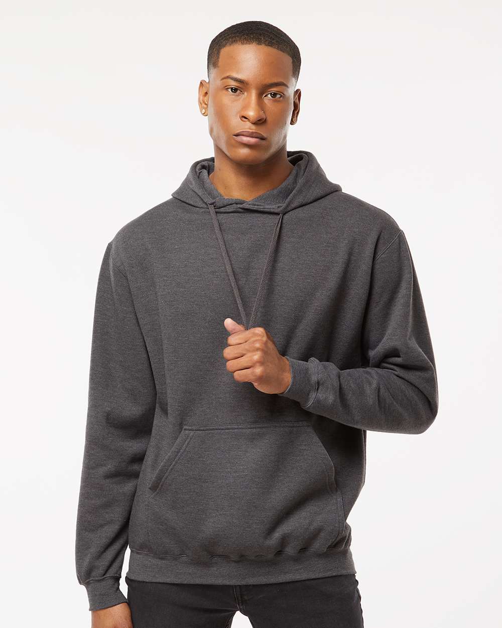 Unisex Fleece Hooded Sweatshirt - OnModelFront - B31359092 - Heather Charcoal