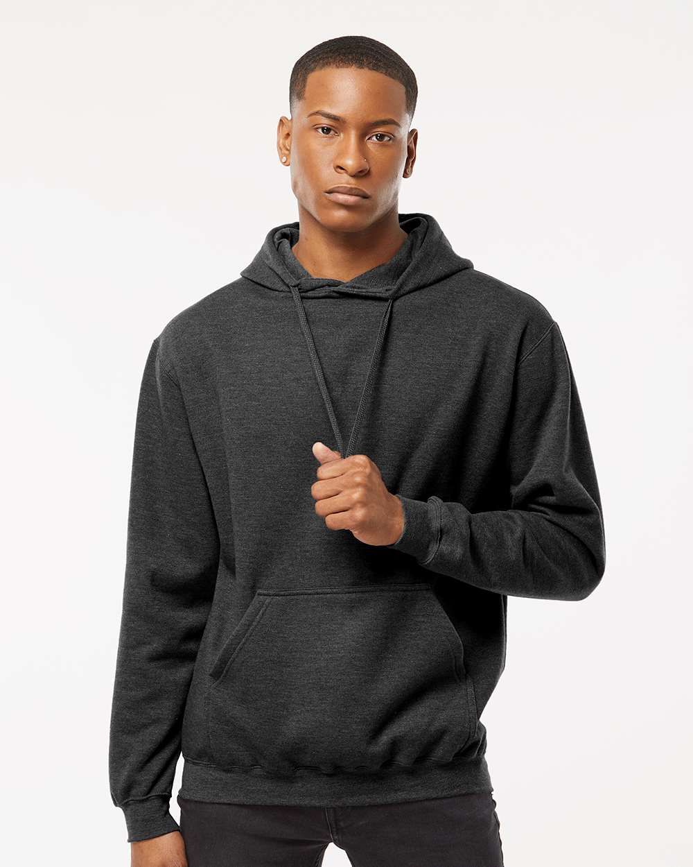 Unisex Fleece Hooded Sweatshirt - OnModelFront - B31359102 - Heather Graphite