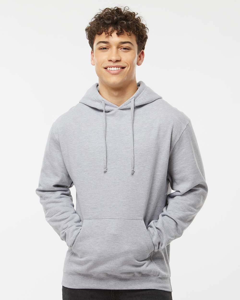 Unisex Fleece Hooded Sweatshirt - OnModelFront - B31359112 - Heather Grey