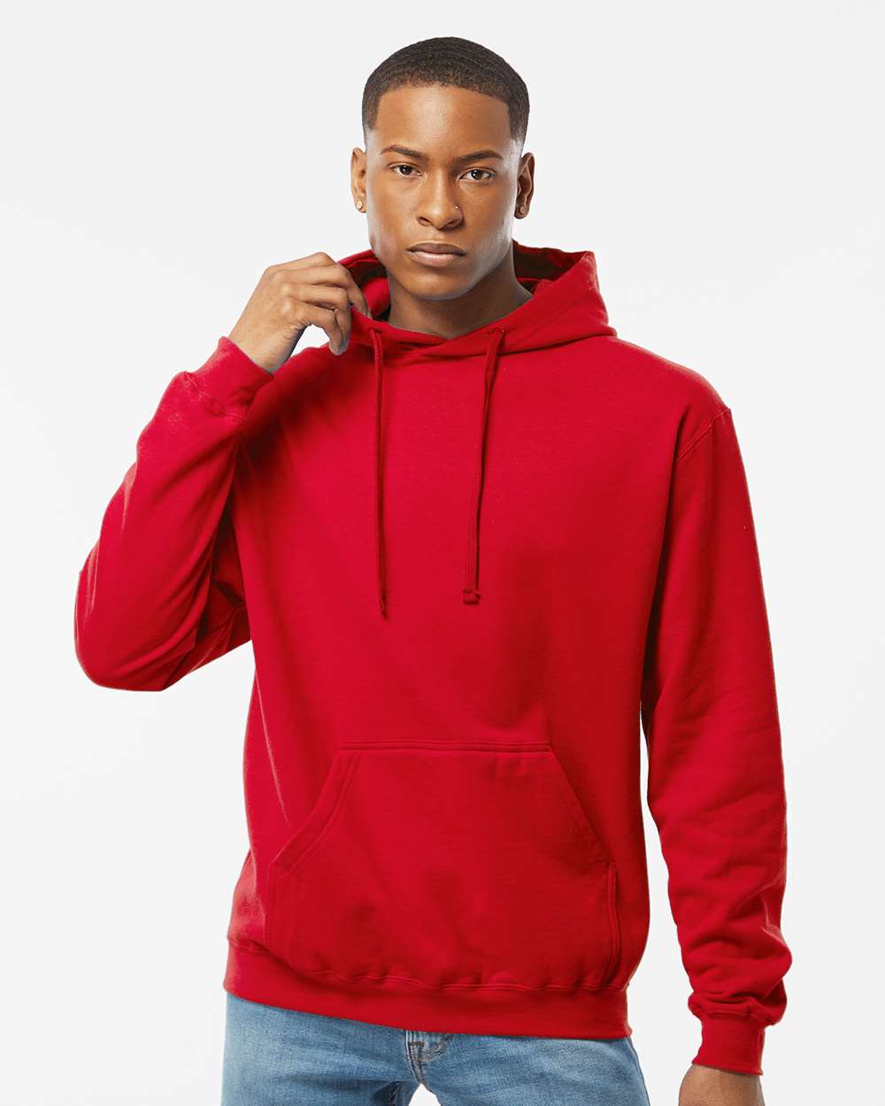 Unisex Fleece Hooded Sweatshirt - OnModelFront - B31359132 - Red