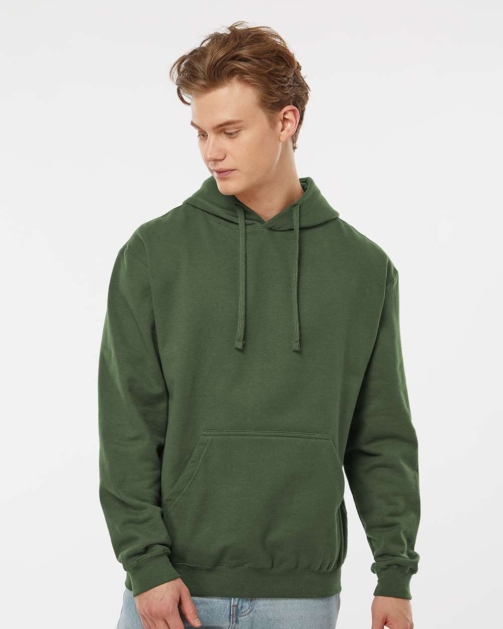 Unisex Fleece Hooded Sweatshirt - OnModelFront - B31359552 - Military Green