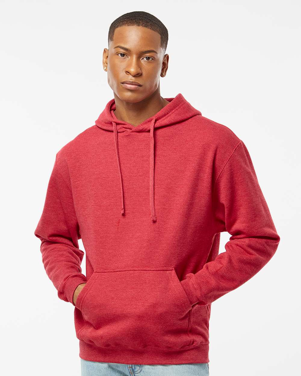 Unisex Fleece Hooded Sweatshirt - OnModelFront - B31359702 - Heather Red
