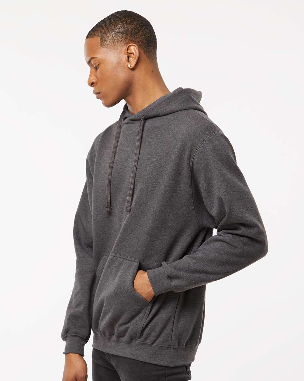 Unisex Fleece Hooded Sweatshirt - OnModelSide - B31359092 - Heather Charcoal