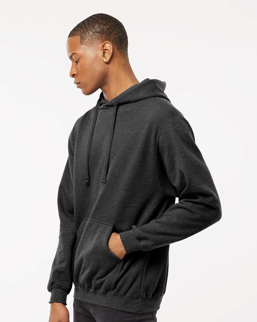 Unisex Fleece Hooded Sweatshirt - OnModelSide - B31359102 - Heather Graphite