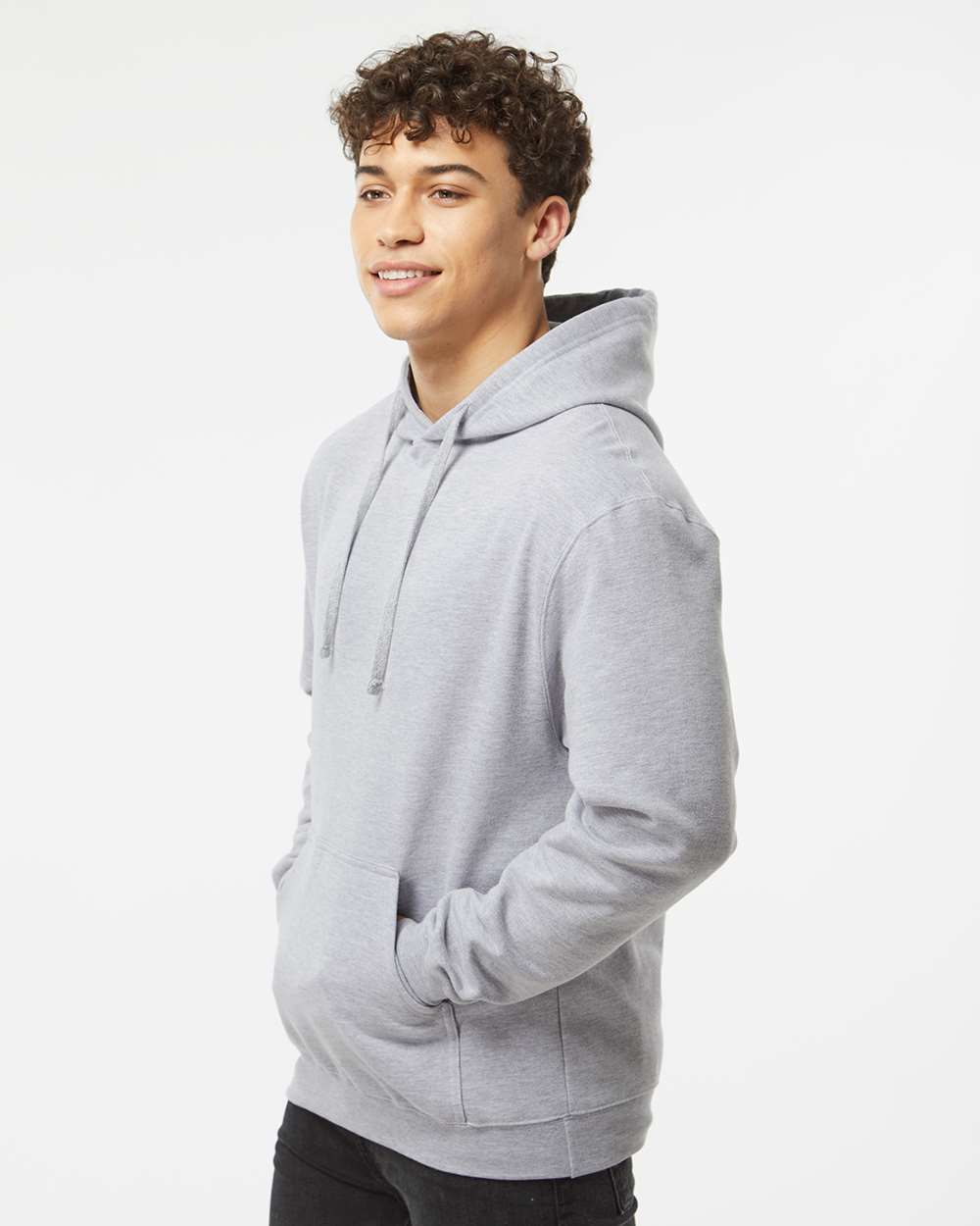 Unisex Fleece Hooded Sweatshirt - OnModelSide - B31359112 - Heather Grey