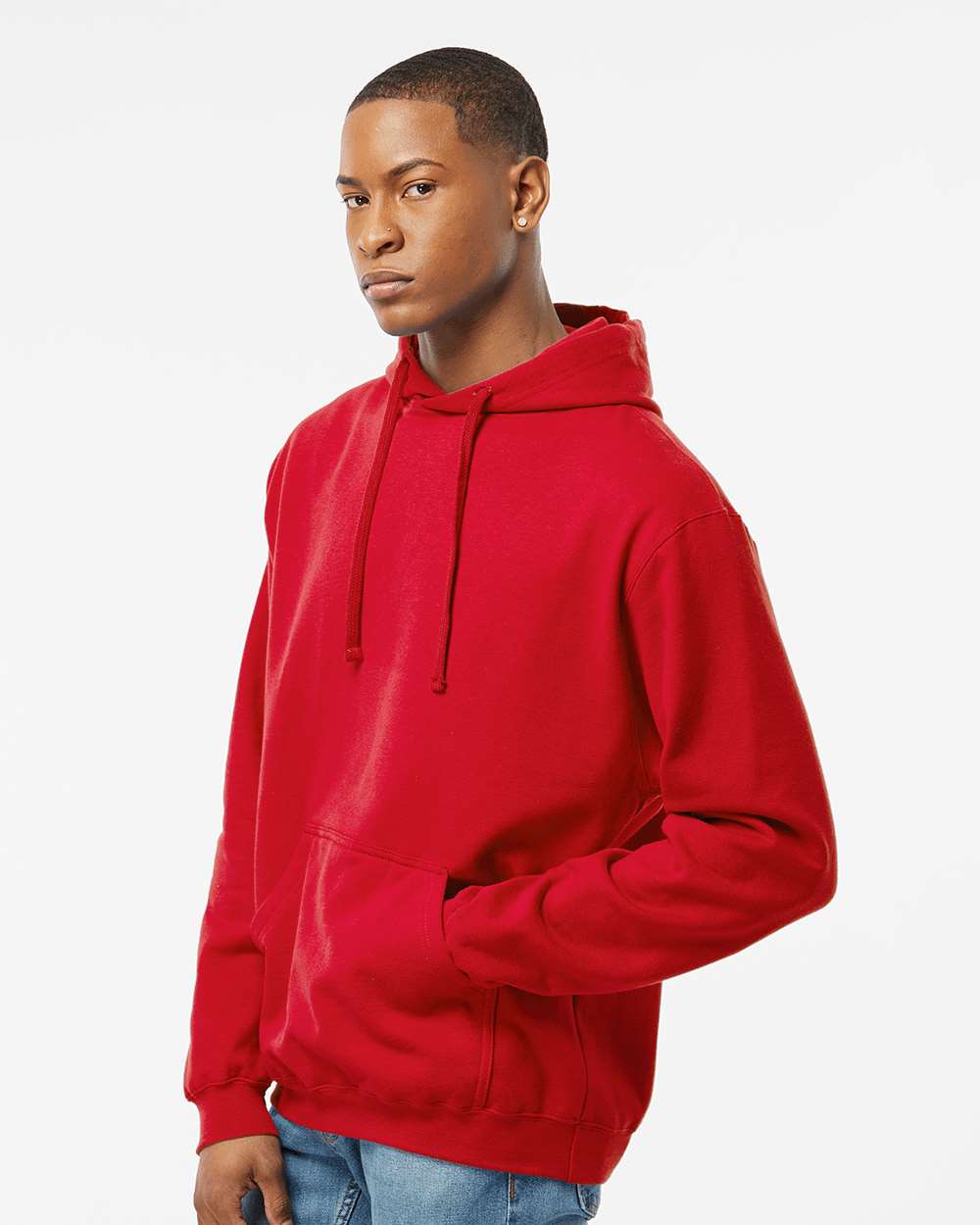 Unisex Fleece Hooded Sweatshirt - OnModelSide - B31359132 - Red