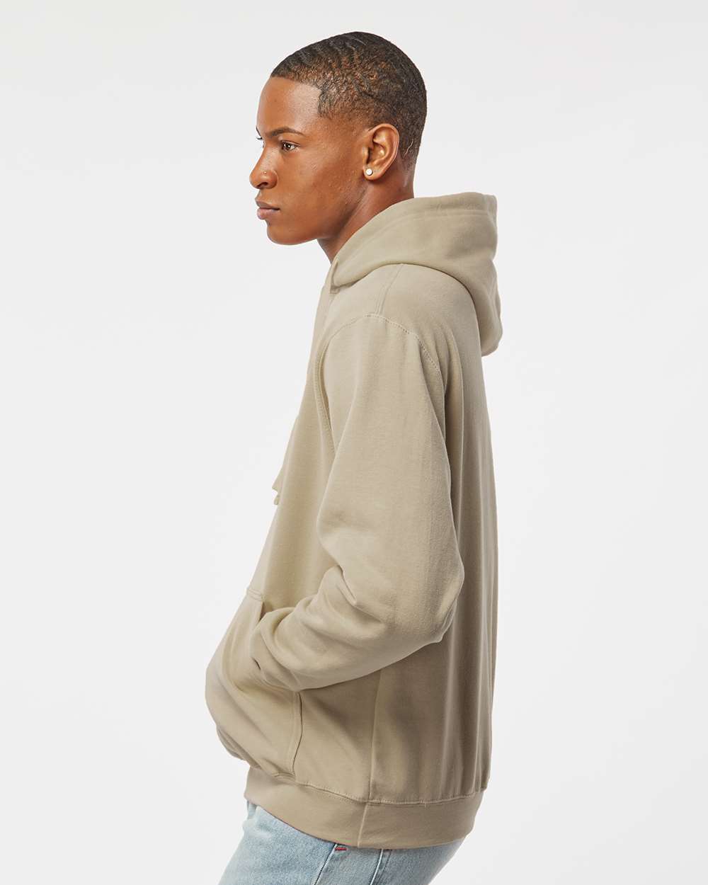 Unisex Fleece Hooded Sweatshirt - OnModelSide - B31359242 - Sand
