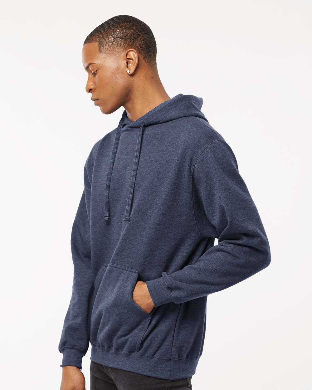 Unisex Fleece Hooded Sweatshirt - OnModelSide - B31359252 - Heather Denim
