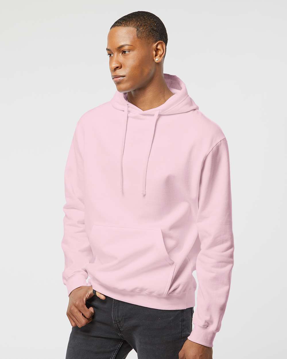 Unisex Fleece Hooded Sweatshirt - OnModelSide - B31359302 - Light Pink