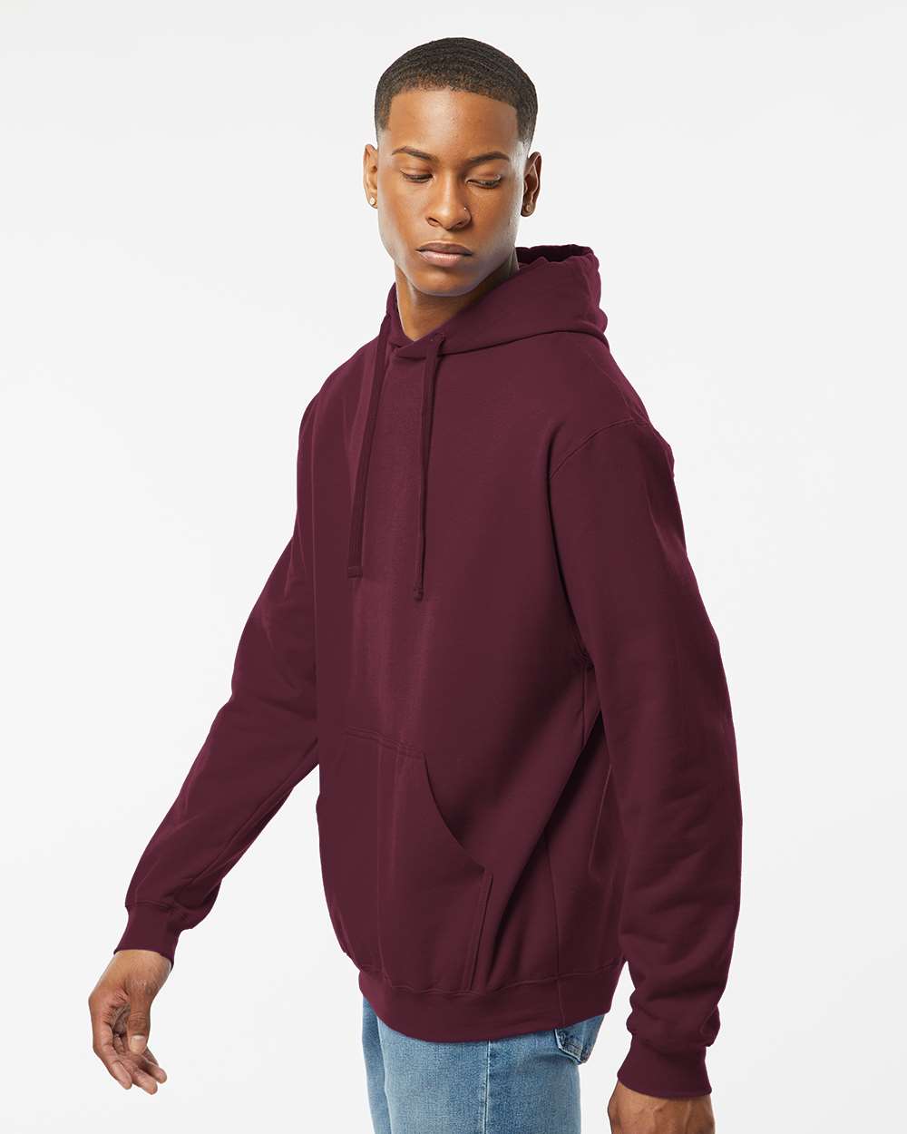 Unisex Fleece Hooded Sweatshirt - OnModelSide - B31359532 - Maroon