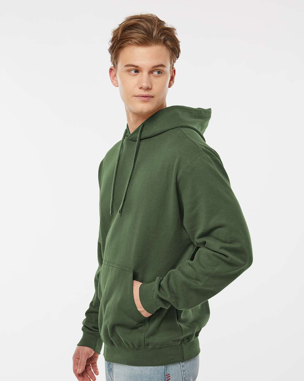 Unisex Fleece Hooded Sweatshirt - OnModelSide - B31359552 - Military Green