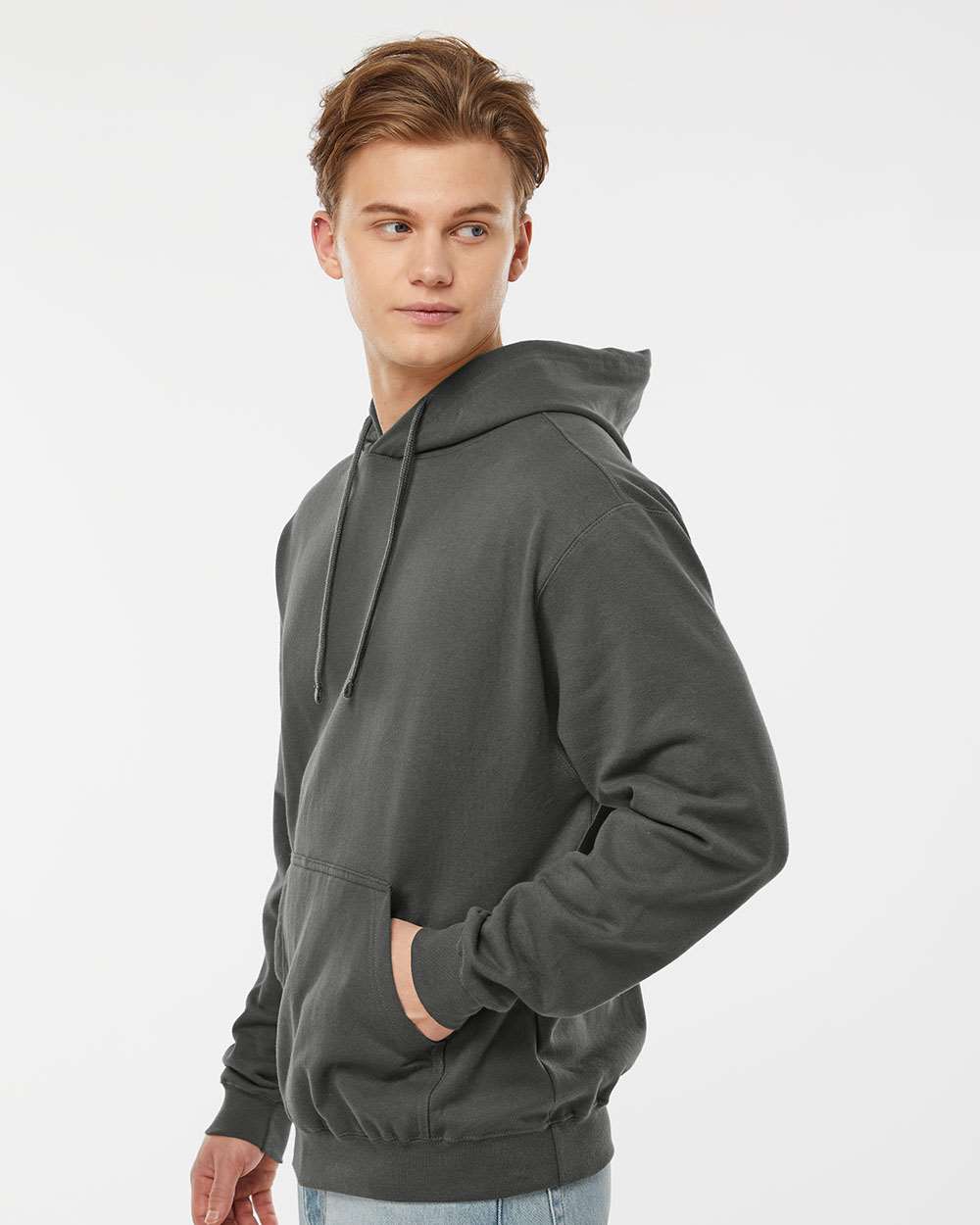 Unisex Fleece Hooded Sweatshirt - OnModelSide - B31359592 - Charcoal