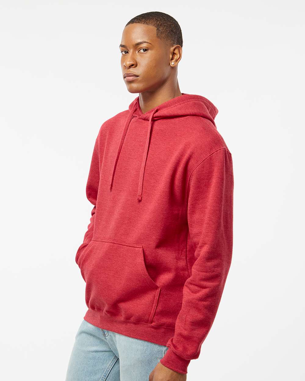 Unisex Fleece Hooded Sweatshirt - OnModelSide - B31359702 - Heather Red
