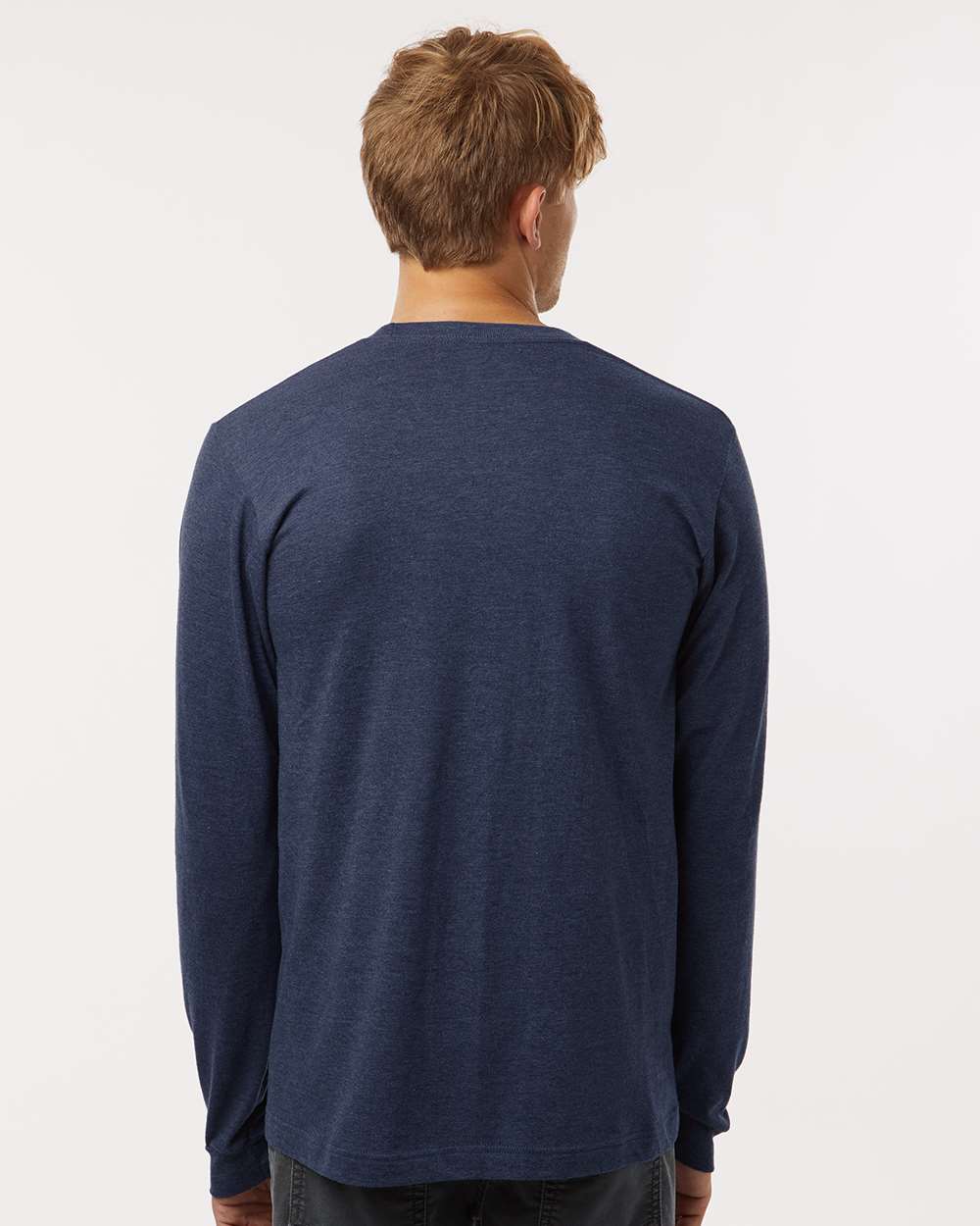 Unisex Fine Jersey Long Sleeve T-Shirt - OnModelBack - B00059142 - Heather Denim
