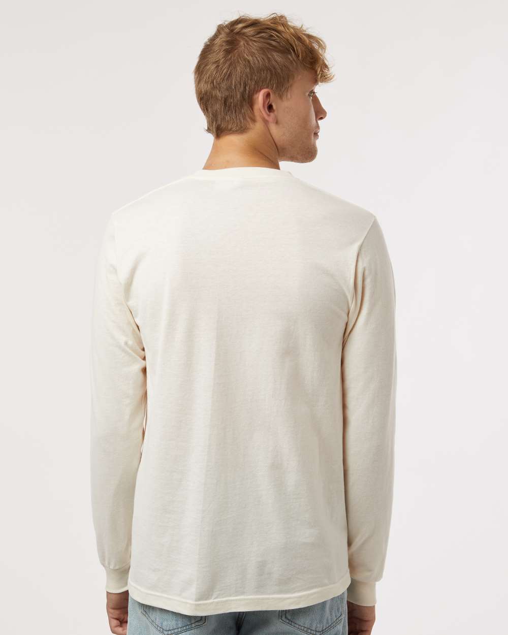 Unisex Fine Jersey Long Sleeve T-Shirt - OnModelBack - B00059242 - Natural