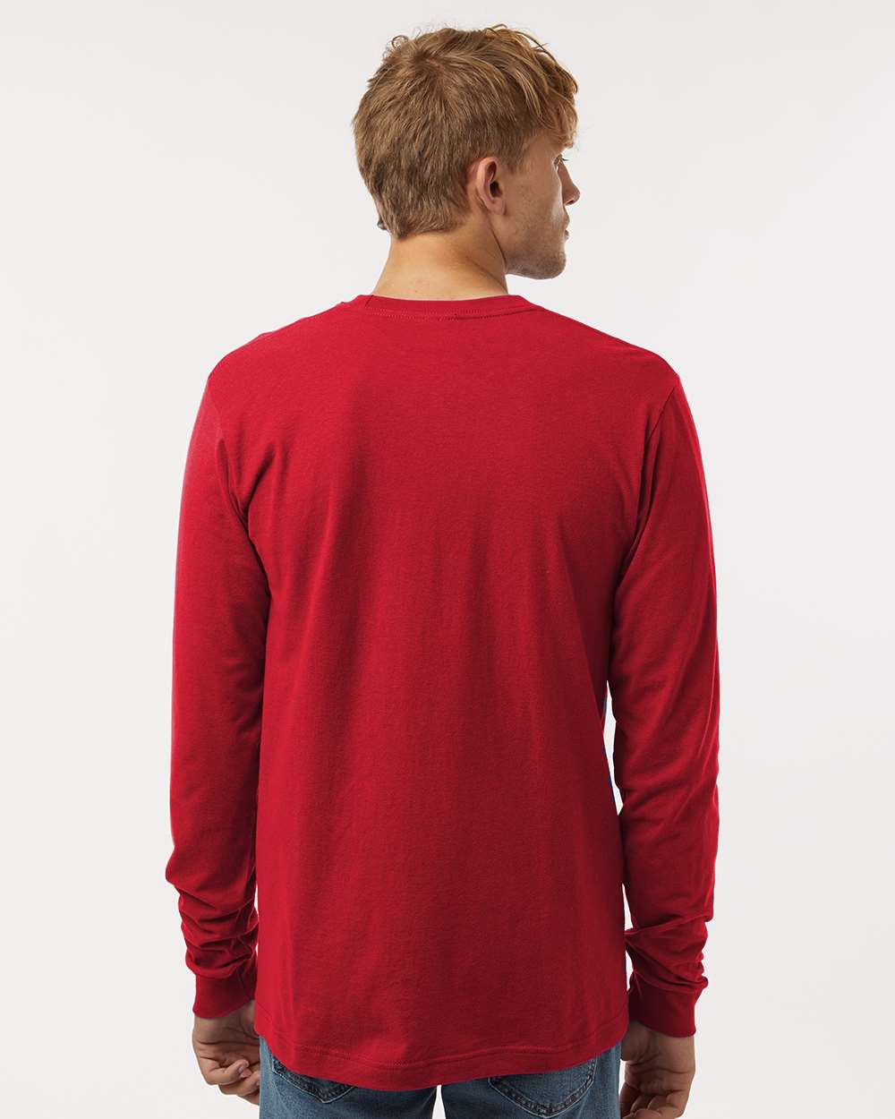 Unisex Fine Jersey Long Sleeve T-Shirt - OnModelBack - B00059322 - Red