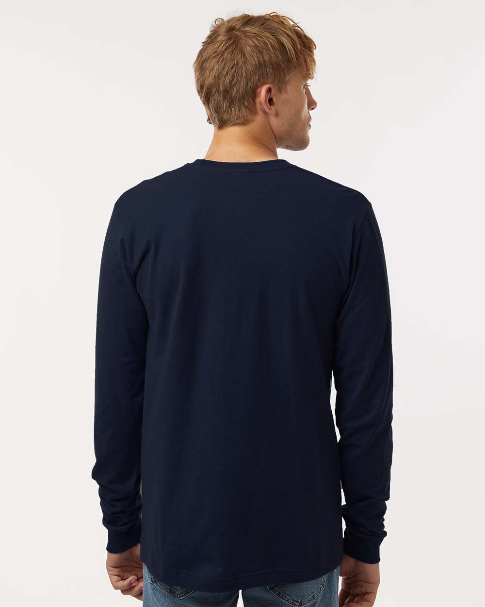 Unisex Fine Jersey Long Sleeve T-Shirt - OnModelBack - B00059652 - Navy