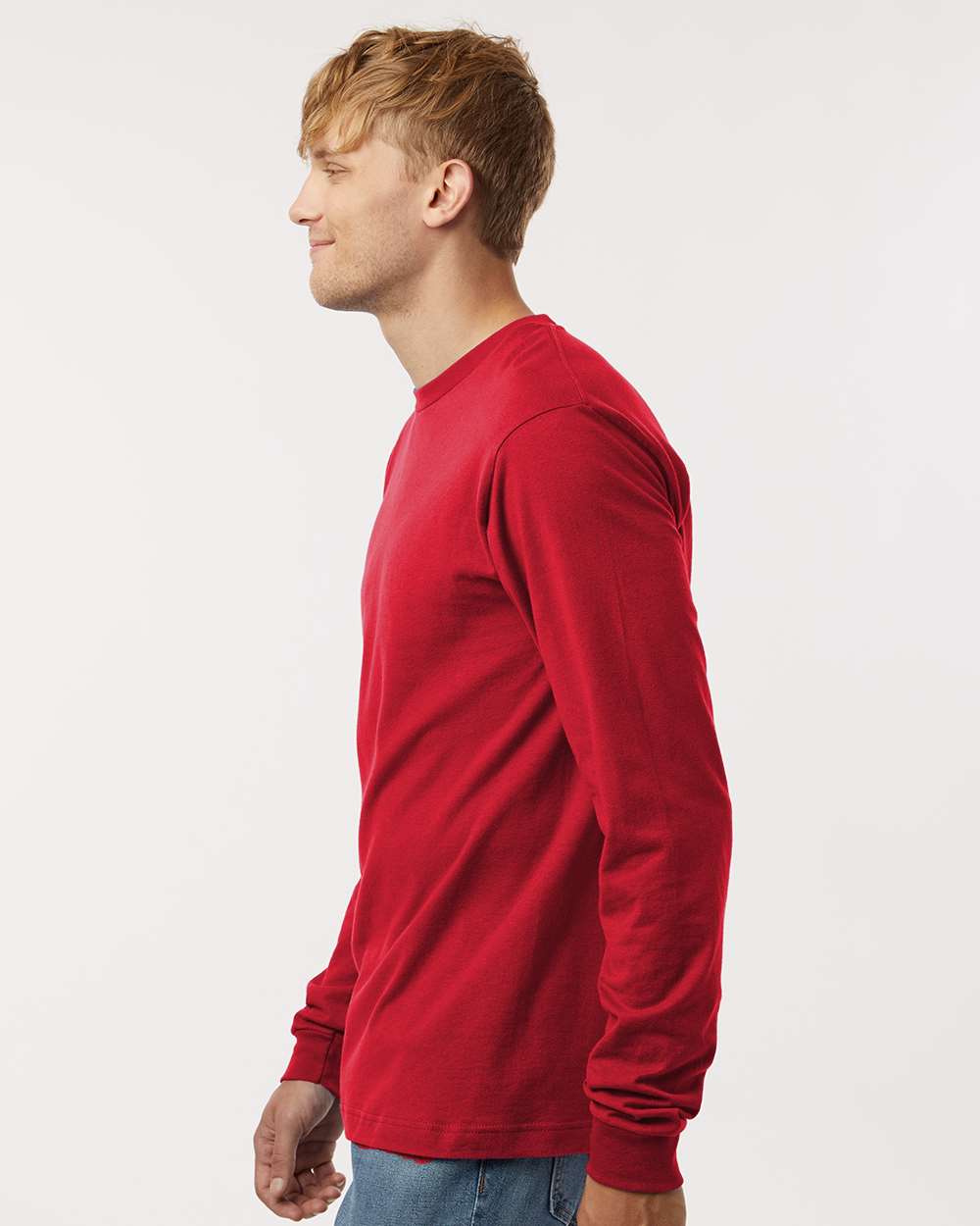 Unisex Fine Jersey Long Sleeve T-Shirt - OnModelSide - B00059322 - Red