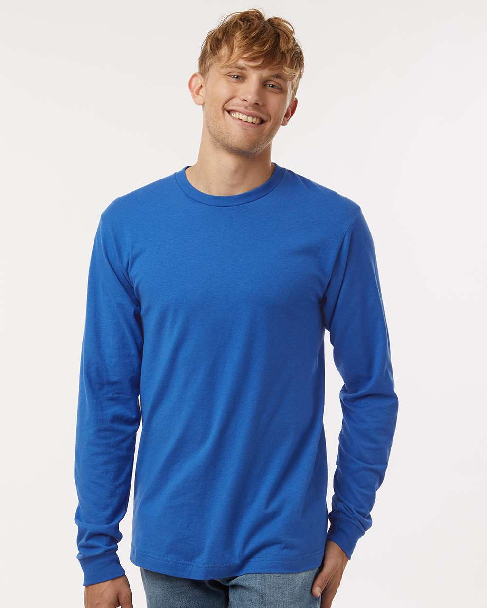 Unisex Fine Jersey Long Sleeve T-Shirt - OnModelSide - B00059342 - Royal