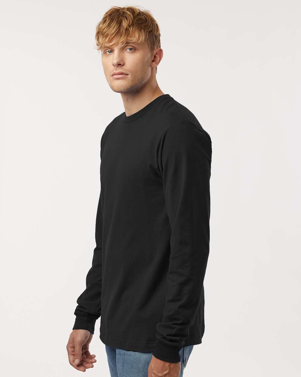 Unisex Fine Jersey Long Sleeve T-Shirt - OnModelSide - B00059502 - Black