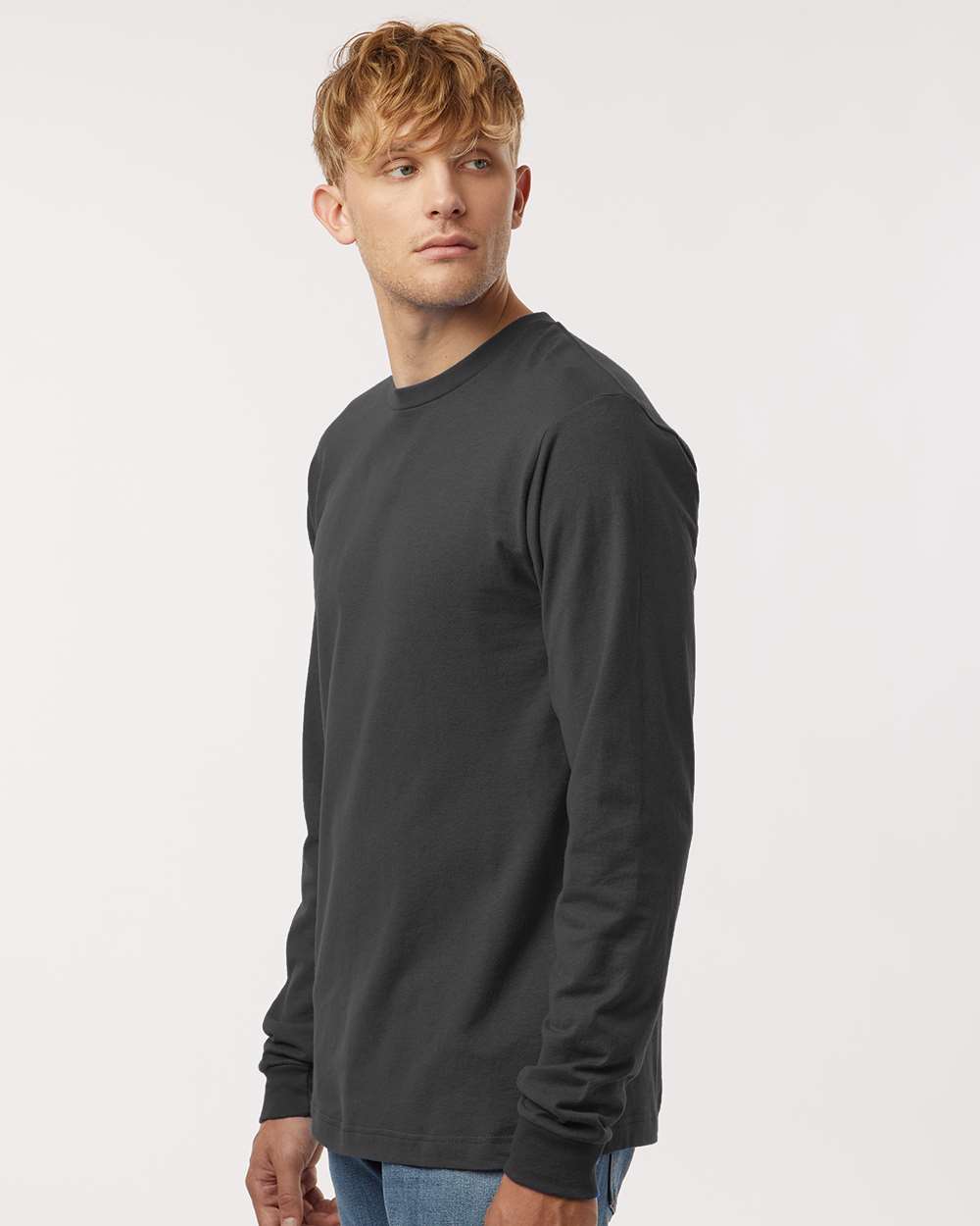 Unisex Fine Jersey Long Sleeve T-Shirt - OnModelSide - B00059592 - Charcoal