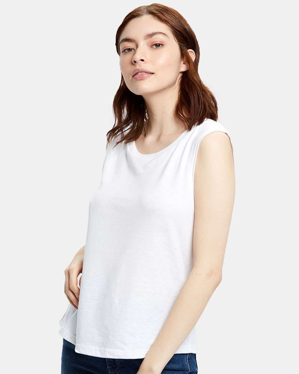 Women's Muscle Tank Top - OnModelFront - B10173004 - Tri-White