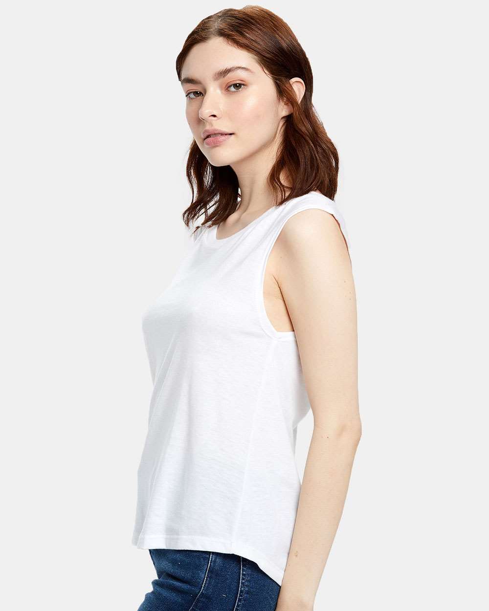 Women's Muscle Tank Top - OnModelSide - B10173004 - Tri-White