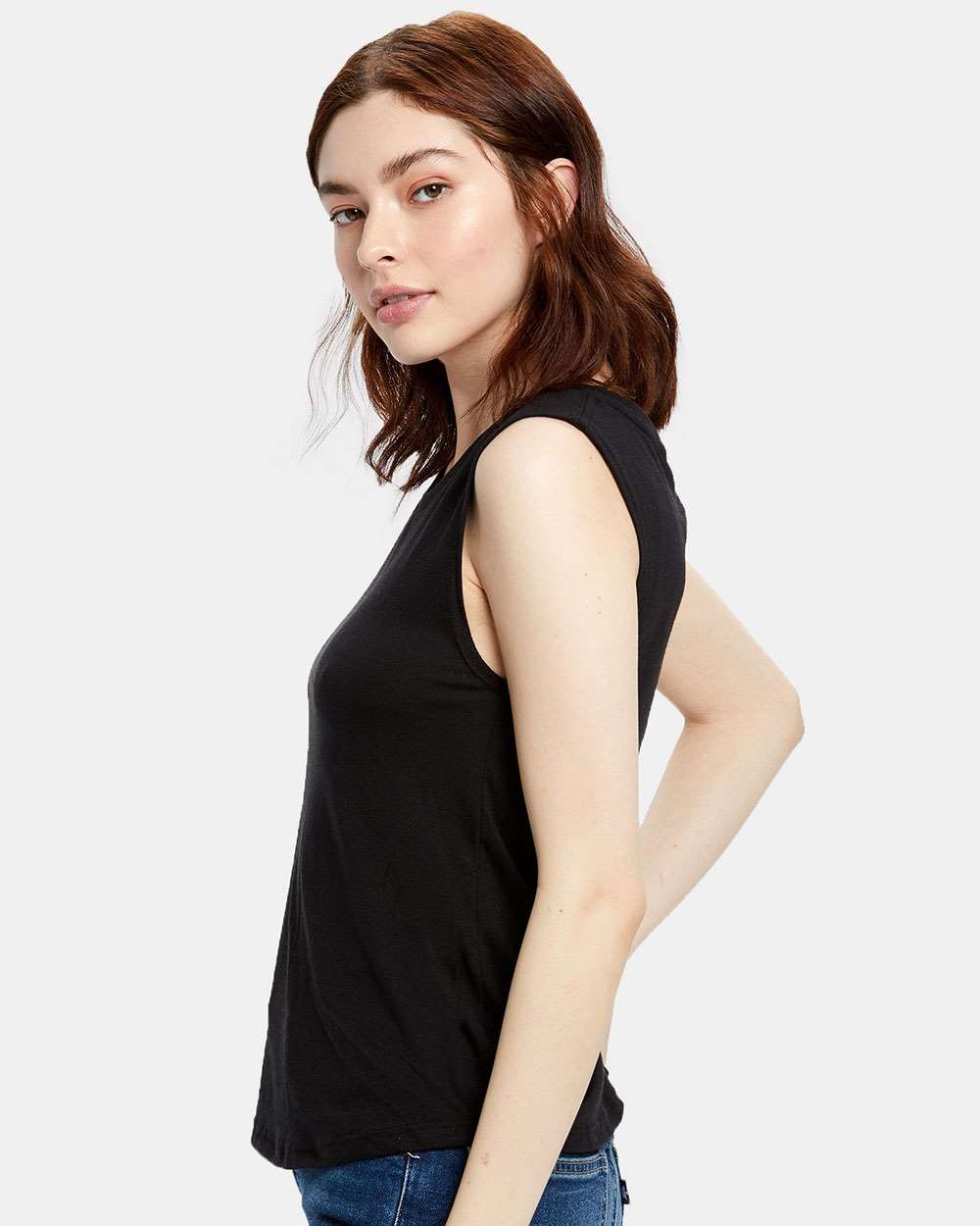 Women's Muscle Tank Top - OnModelSide - B10173506 - Tri Black