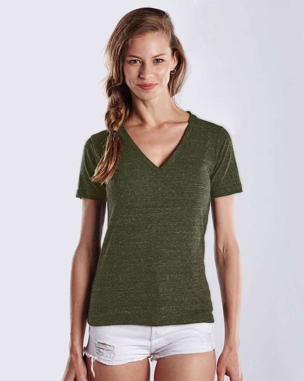 Women's V-Neck Overdyed Tee - OnModelFront - B10573542 - Moss