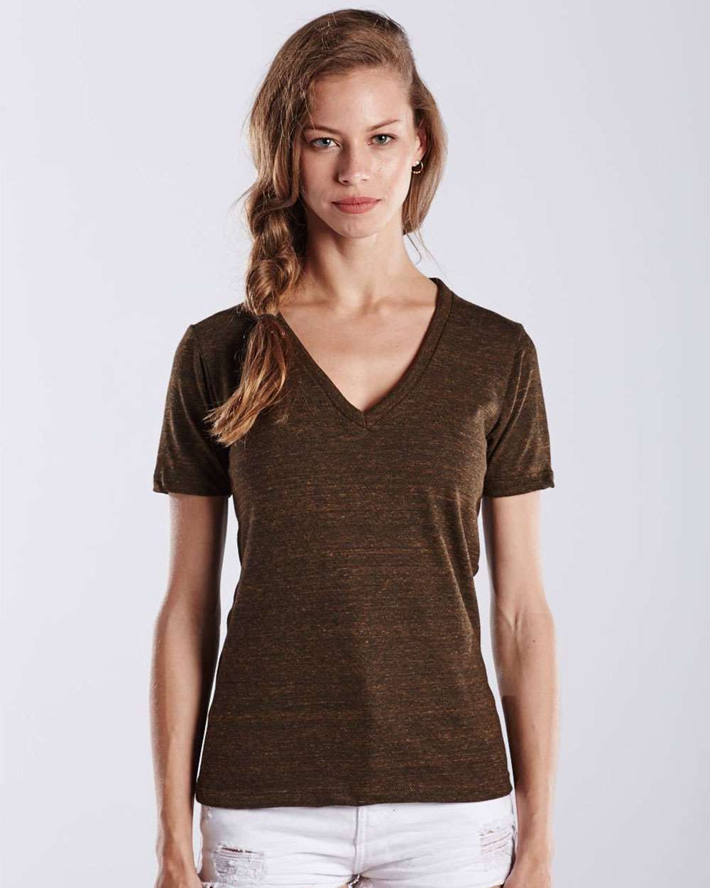 Women's V-Neck Overdyed Tee - OnModelFront - B10573602 - Woodgrain