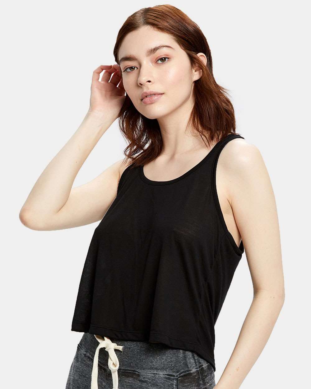 Women's Sheer Cropped Racer Tank Top - OnModelFront - B11173506 - Black