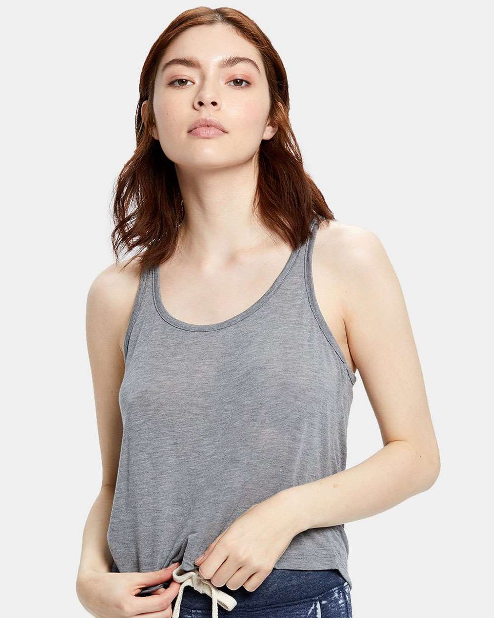 Women's Sheer Cropped Racer Tank Top - OnModelFront - B11173594 - Heather Grey