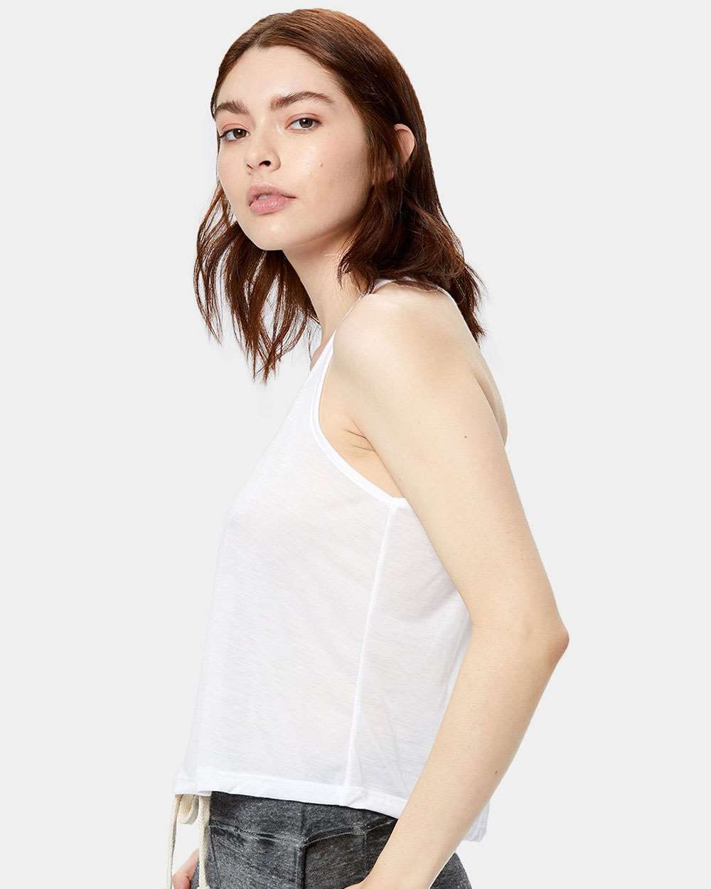 Women's Sheer Cropped Racer Tank Top - OnModelSide - B11173006 - White