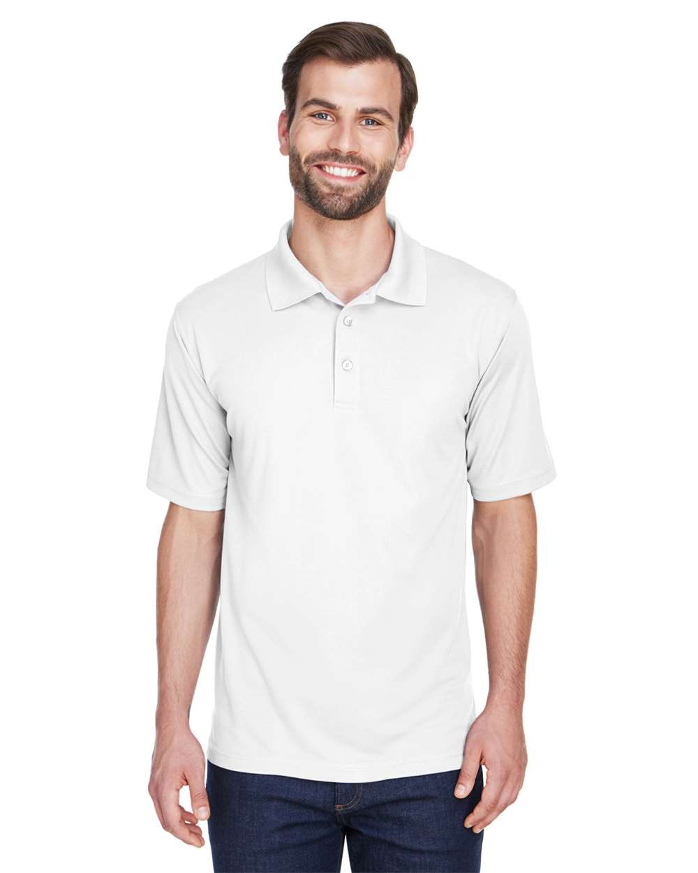 Men's Cool & Dry Mesh Piqué Polo - OnModelFront - B883E1003 - White