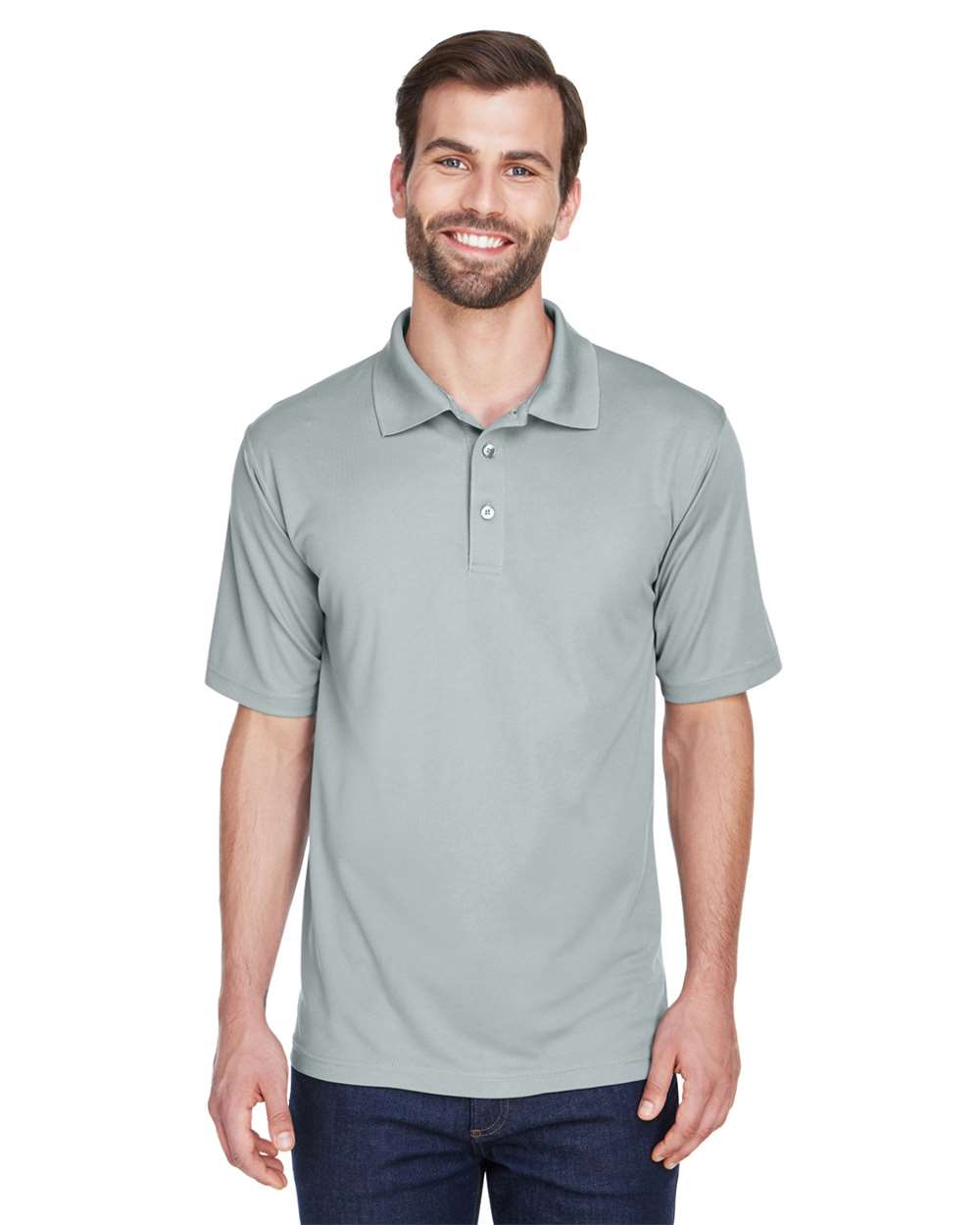 Men's Cool & Dry Mesh Piqué Polo - OnModelFront - B883E1353 - Silver