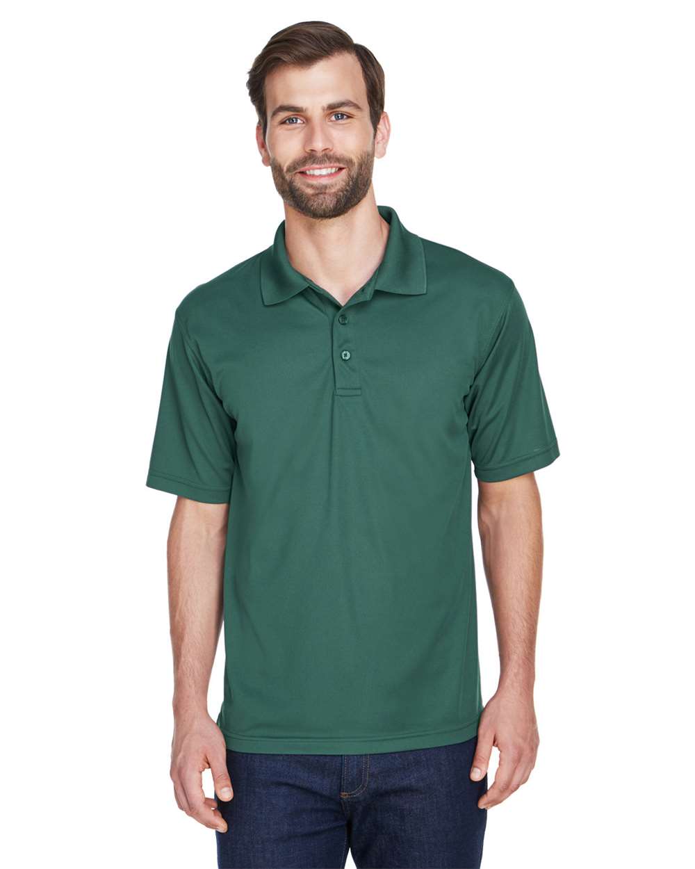 Men's Cool & Dry Mesh Piqué Polo - OnModelFront - B883E1543 - Forest Green