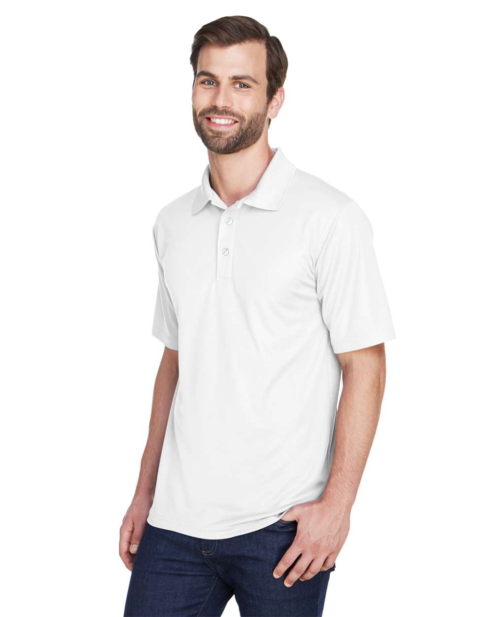 Men's Cool & Dry Mesh Piqué Polo - OnModelSide - B883E1003 - White