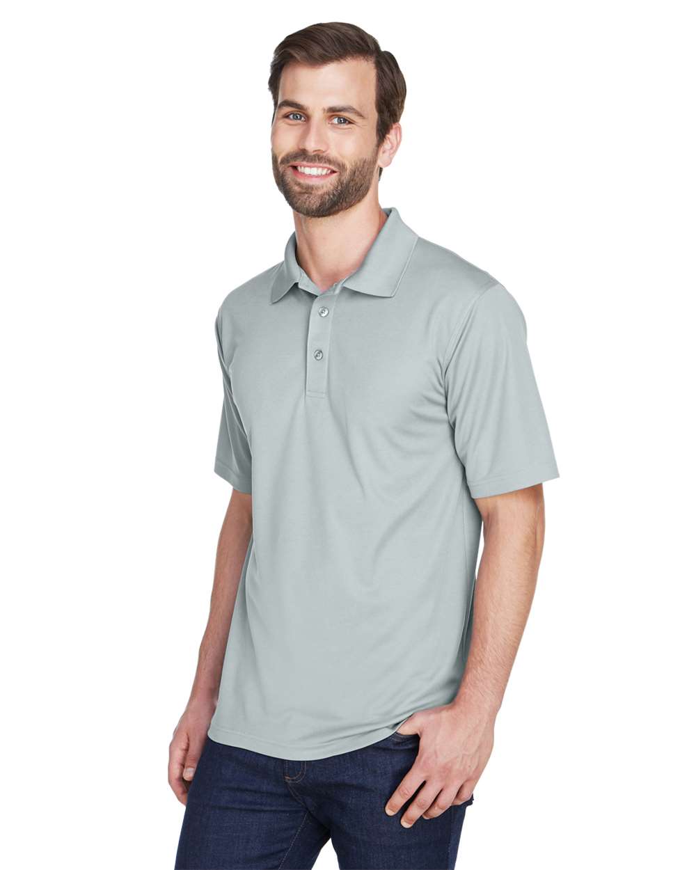 Men's Cool & Dry Mesh Piqué Polo - OnModelSide - B883E1353 - Silver