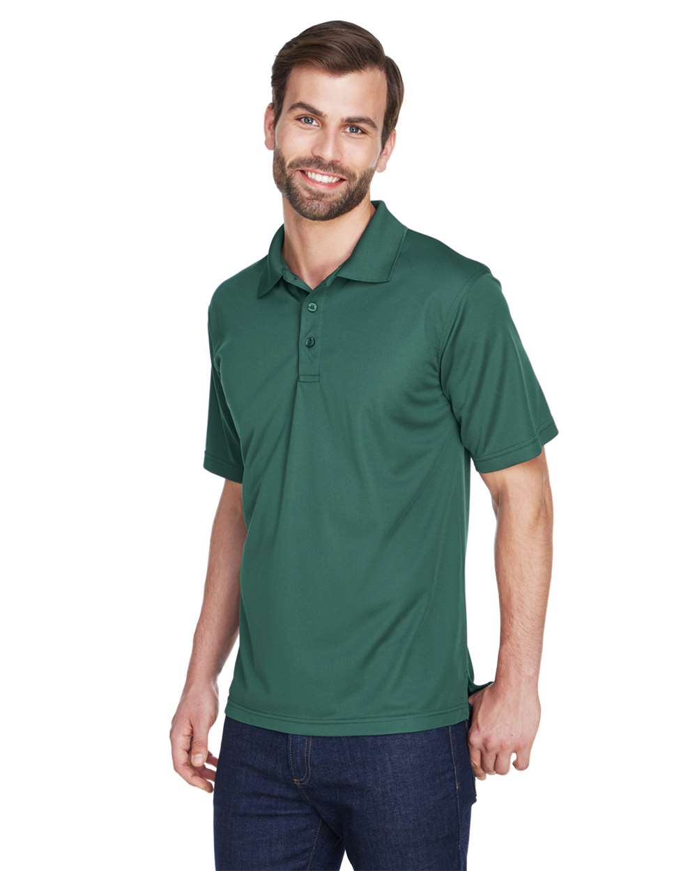 Men's Cool & Dry Mesh Piqué Polo - OnModelSide - B883E1543 - Forest Green