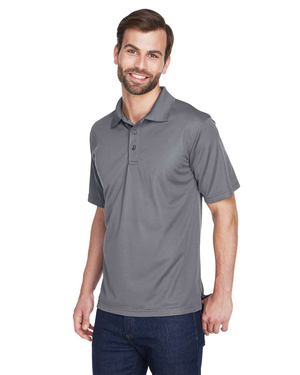 Men's Cool & Dry Mesh Piqué Polo - OnModelSide - B883E1623 - Charcoal