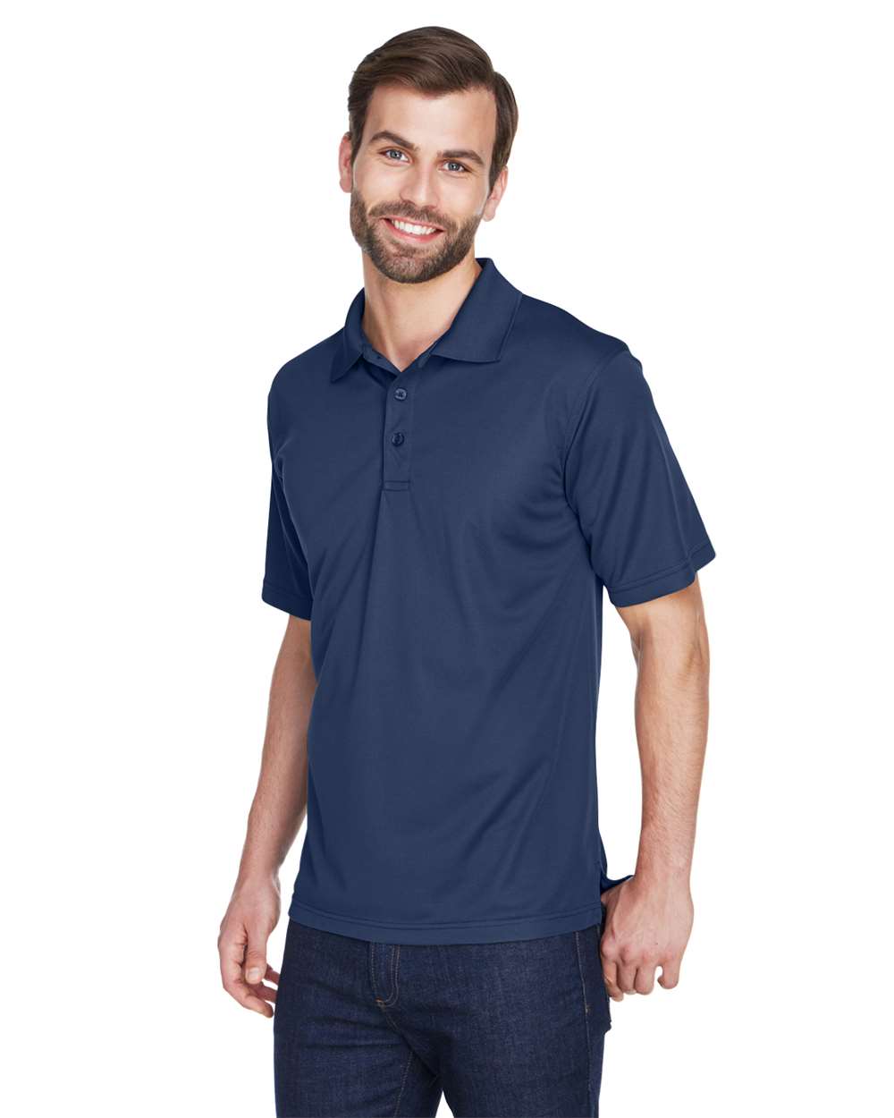 Men's Cool & Dry Mesh Piqué Polo - OnModelSide - B883E1653 - Navy