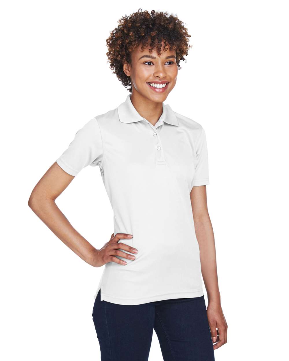 Women's Cool & Dry Mesh Piqué Polo - OnModelSide - B884E1003 - White