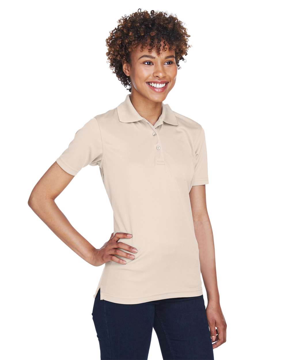 Women's Cool & Dry Mesh Piqué Polo - OnModelSide - B884E1243 - Stone