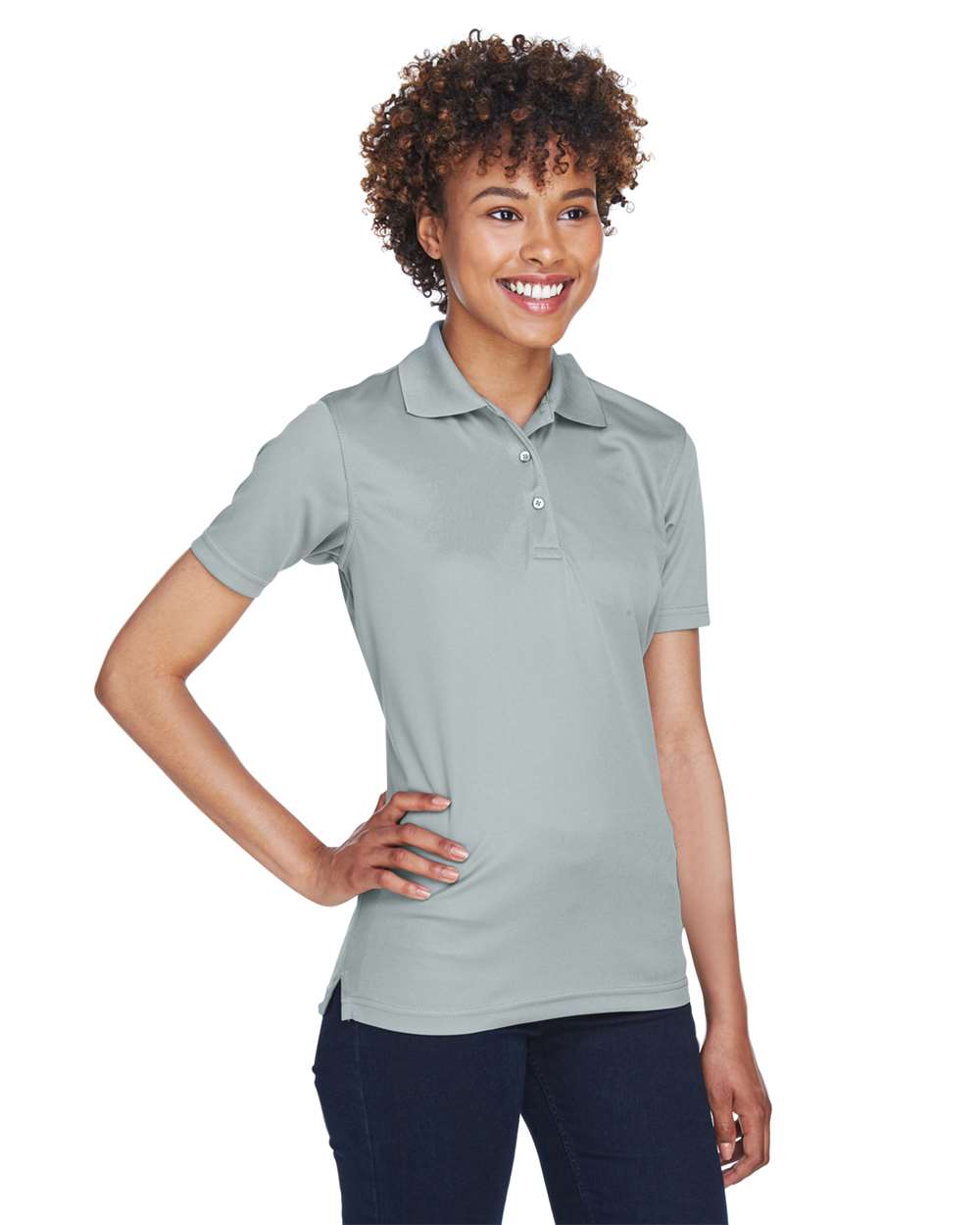 Women's Cool & Dry Mesh Piqué Polo - OnModelSide - B884E1353 - Silver