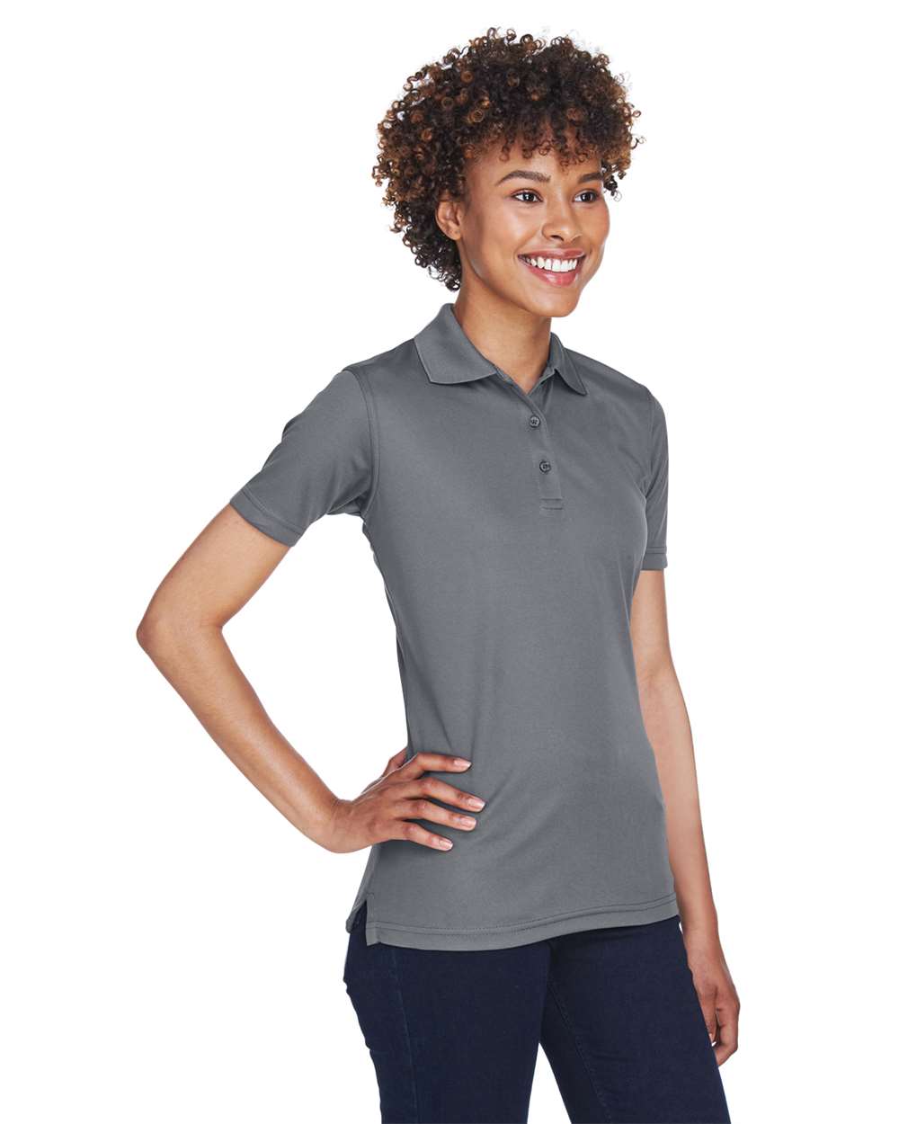 Women's Cool & Dry Mesh Piqué Polo - OnModelSide - B884E1623 - Charcoal
