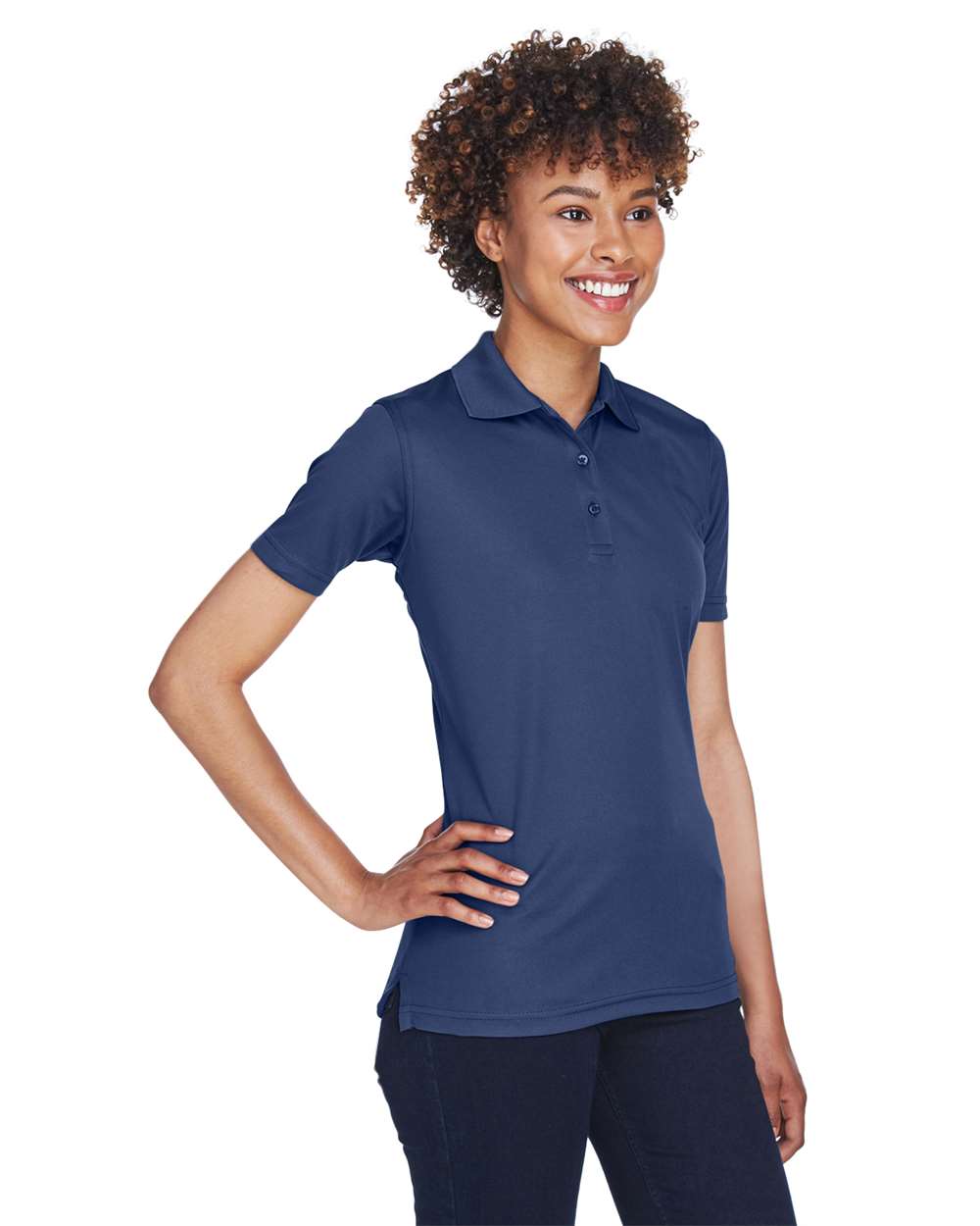 Women's Cool & Dry Mesh Piqué Polo - OnModelSide - B884E1653 - Navy