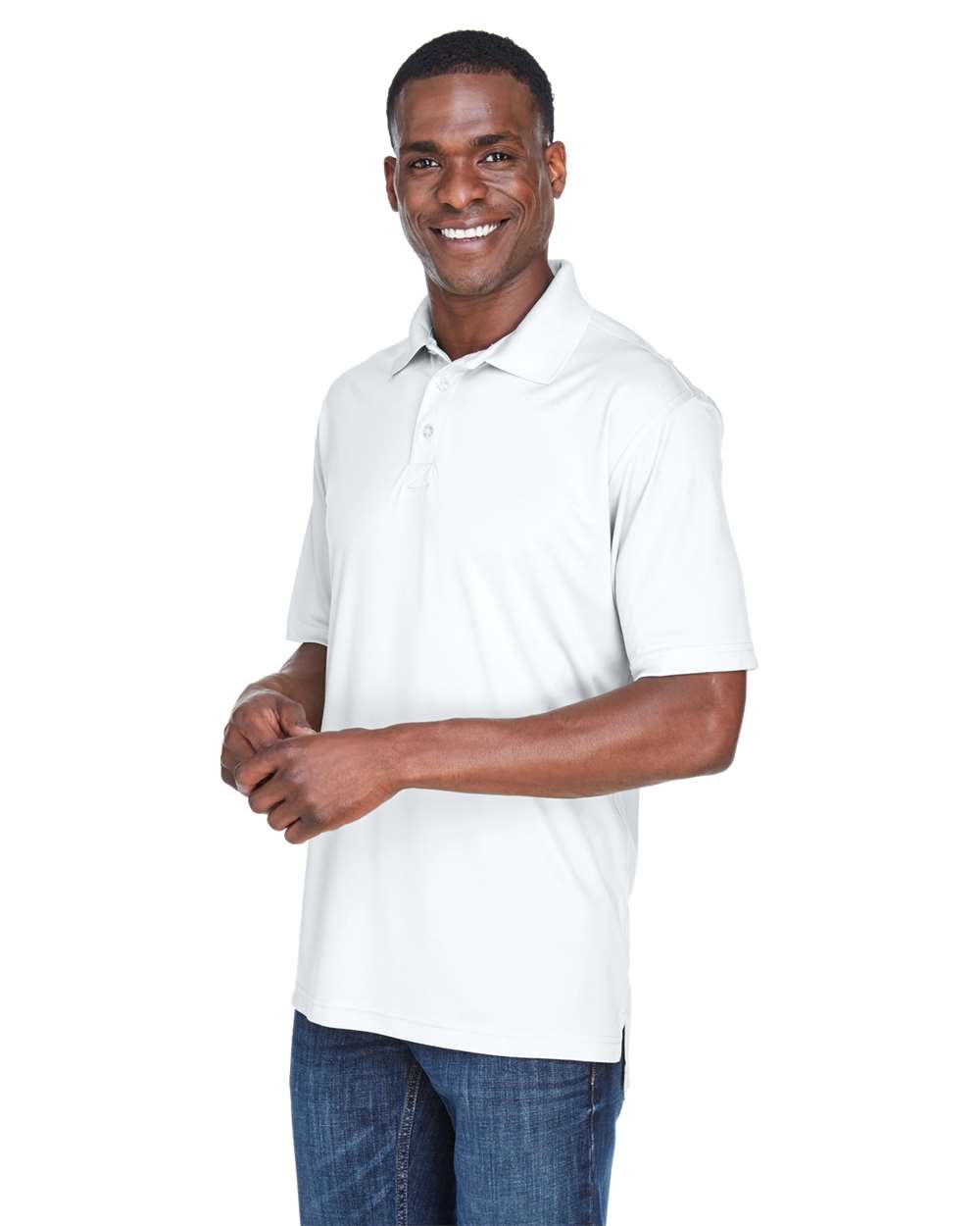 Men's Cool & Dry Sport Performance Interlock Polo - OnModelSide - B911E1003 - White