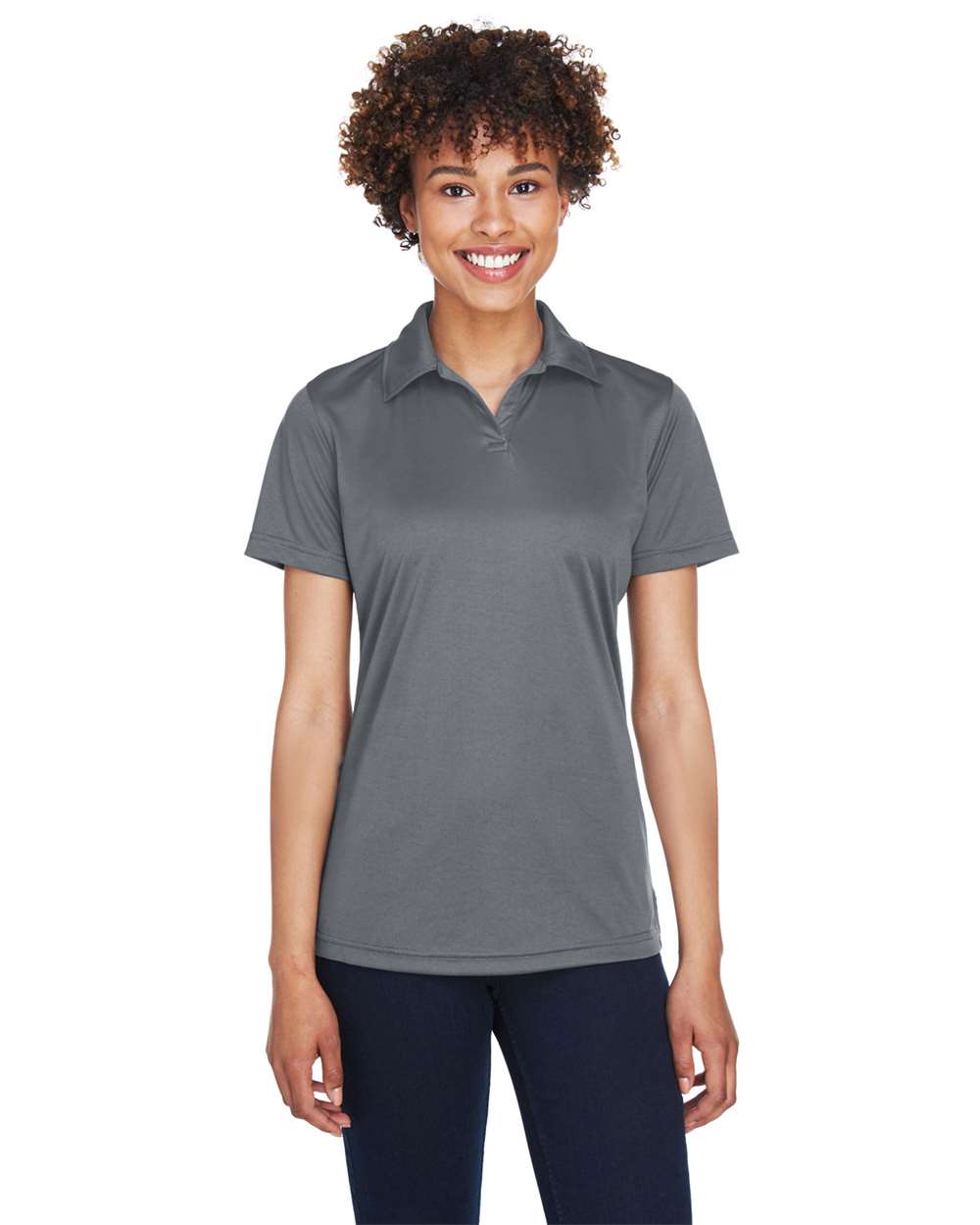 Women's Cool & Dry Sport Performance Interlock Polo - OnModelFront - B912E1622 - Charcoal