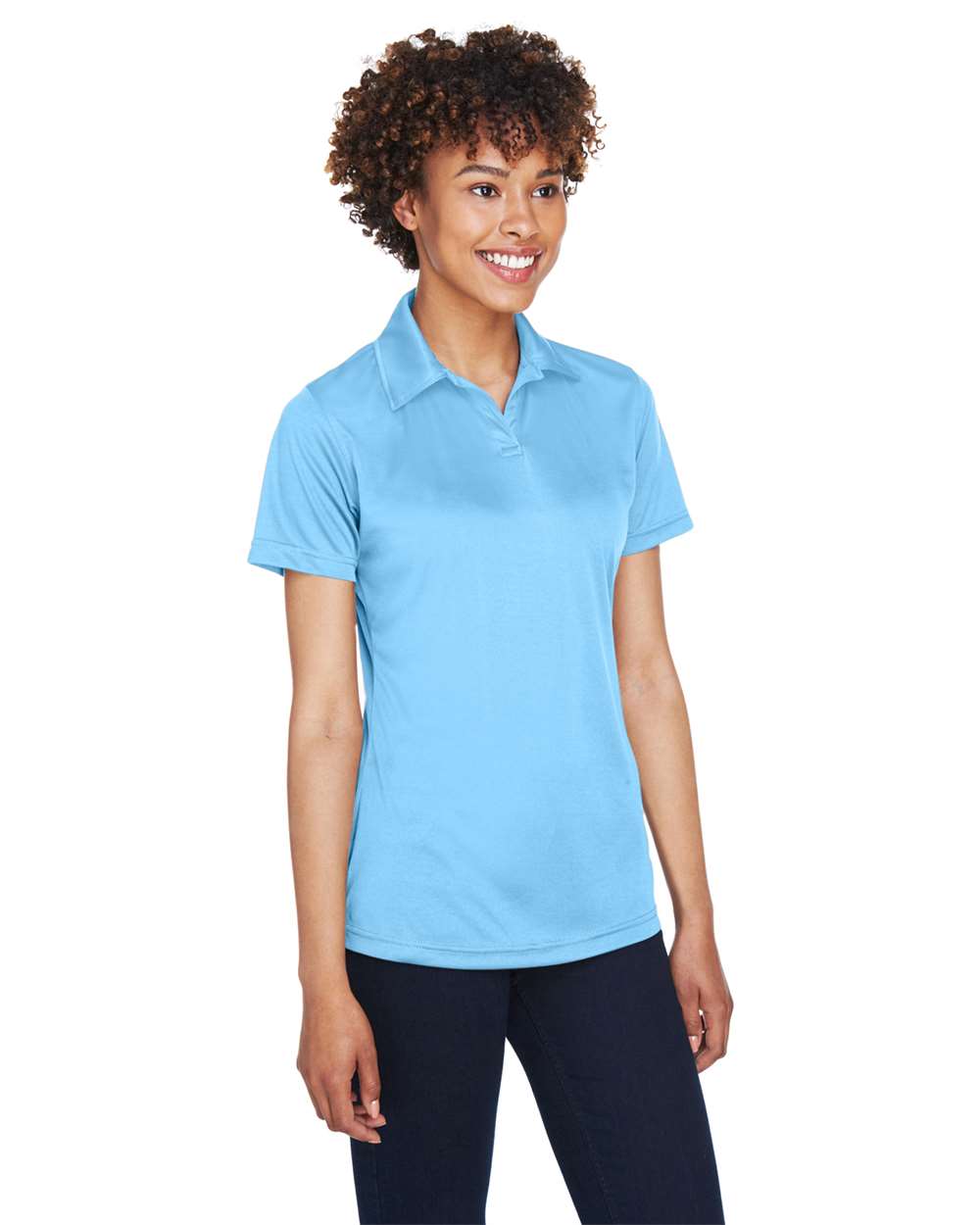 Women's Cool & Dry Sport Performance Interlock Polo - OnModelSide - B912E1262 - Columbia Blue