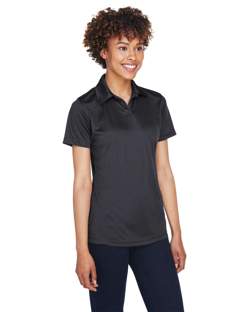 Women's Cool & Dry Sport Performance Interlock Polo - OnModelSide - B912E1502 - Black